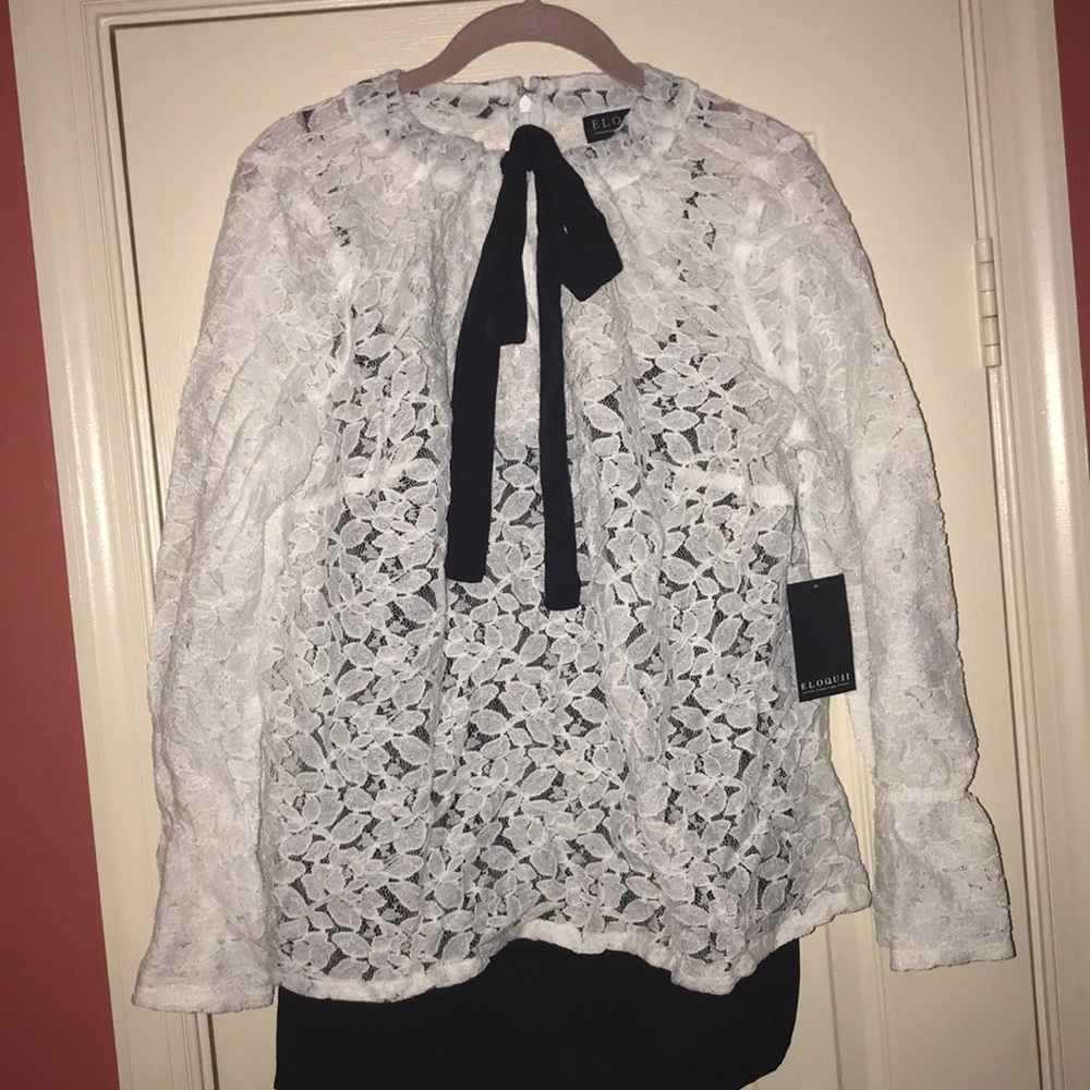 Eloquii lace top /cami bow closure zip up back